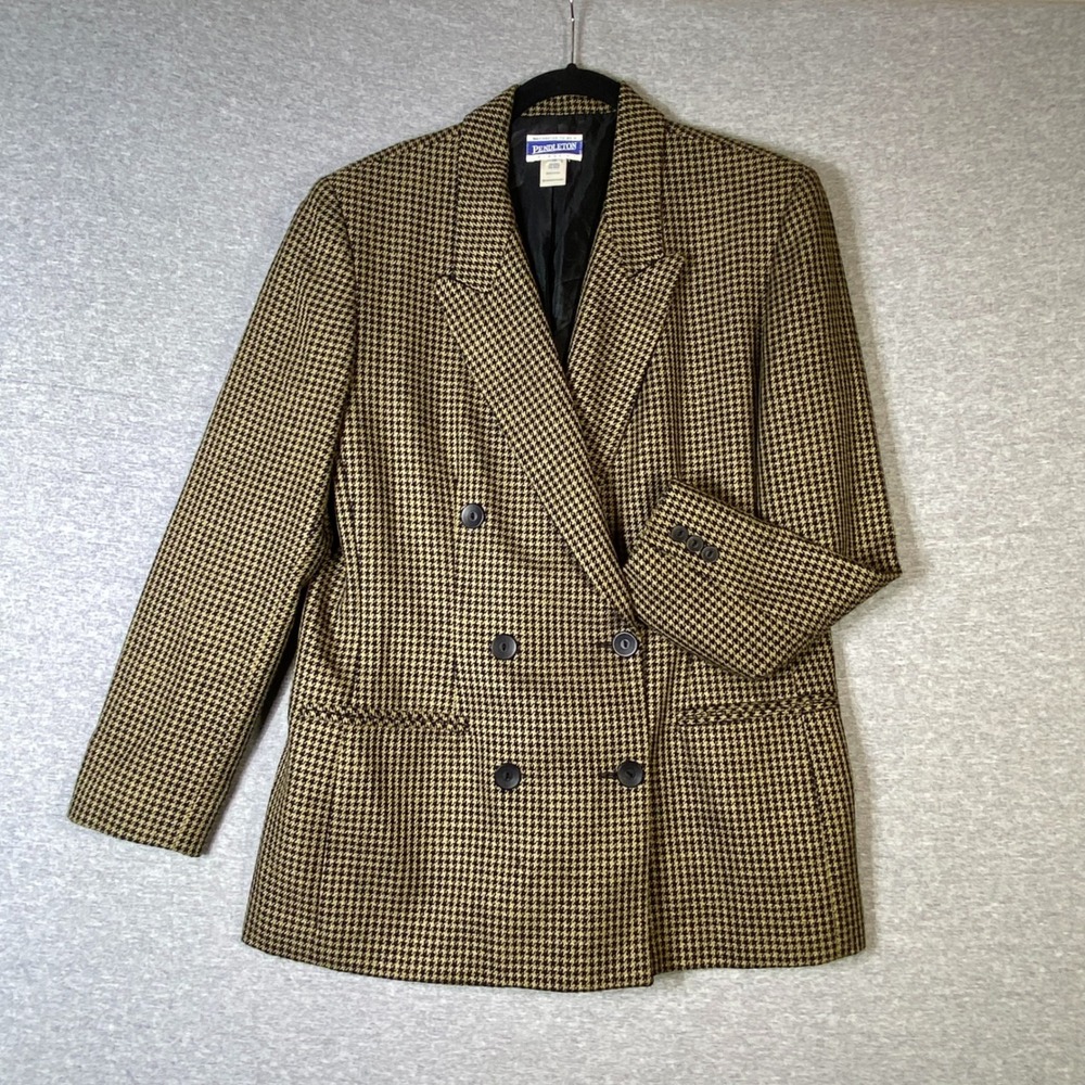 Vintage Pendleton Womens 12 Blazer Brown Black Double Breasted Classic Jacket